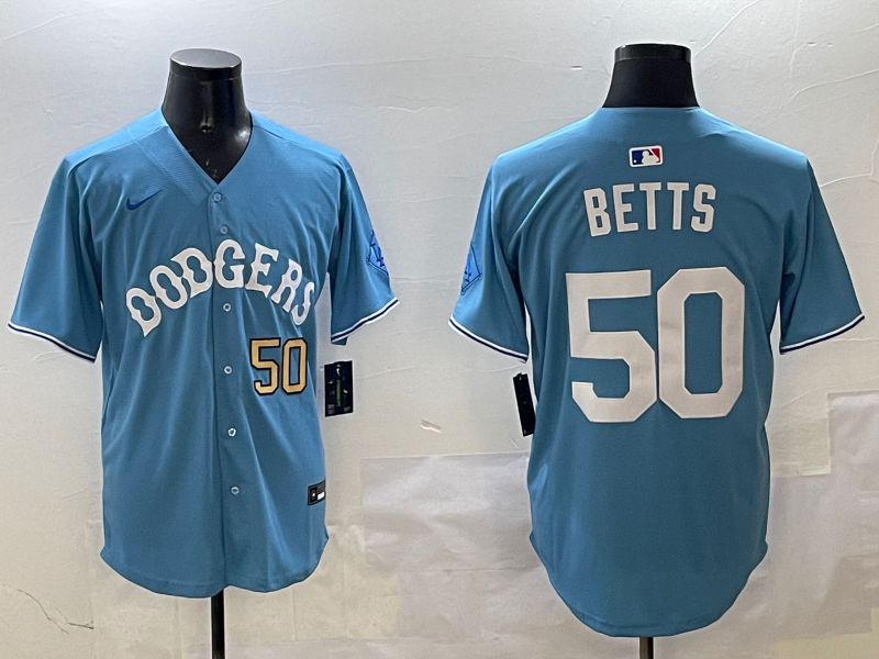 Men Los Angeles Dodgers #50 Betts Light Blue Throwback Game 2025 Nike MLB Jersey style 10->los angeles dodgers->MLB Jersey